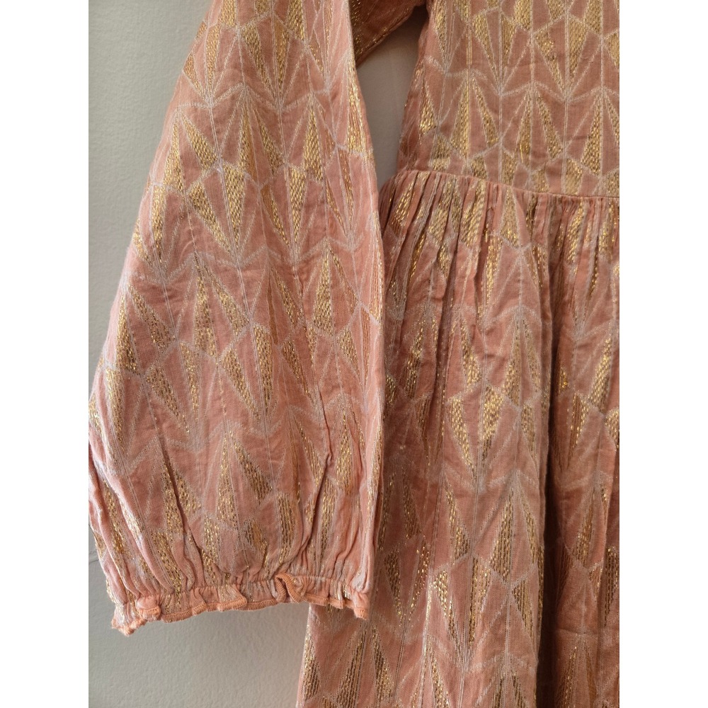 Pink Chicken Girls Peach Gold Metallic Geometric Long Sleeve Dress Size 10Y NWT - Picture 3 of 7